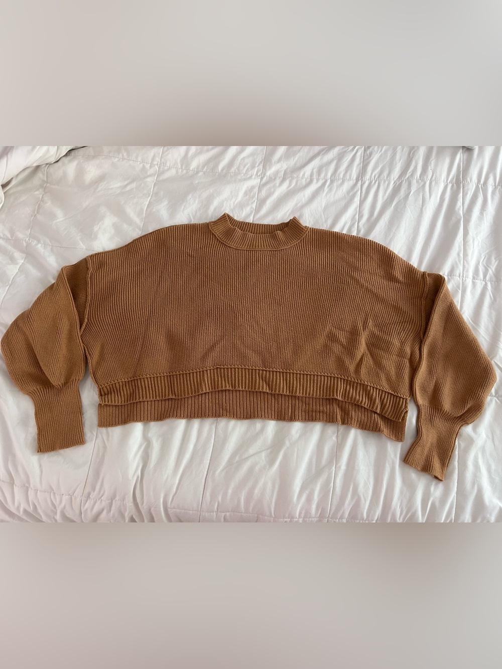Free People Ribbed Cropped Sweater in Camel Brown Size Small